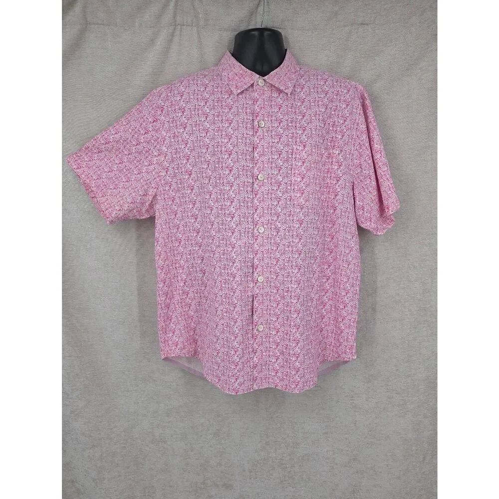 Silk Tommy Bahama Maderia Mosaic Pink Short Sleeve Button Up Shirt